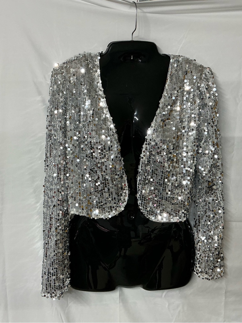 Anna-Kaci Women’s Sequin Bedazzled Long Sleeve Bolero Silver
